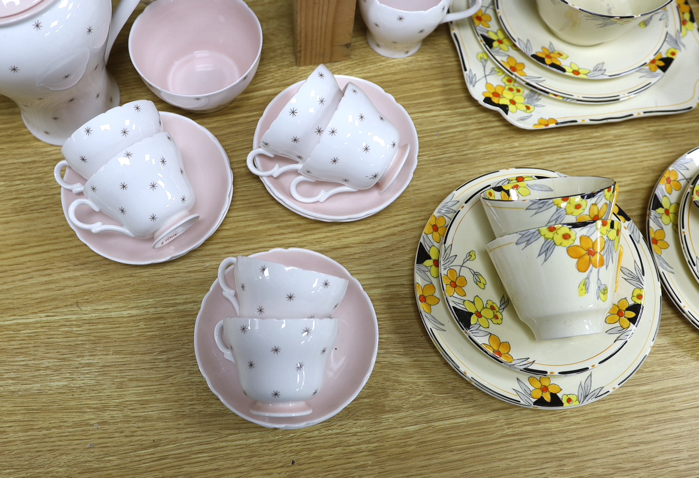 A Shelley tea set and a Crown Ducal part tea set